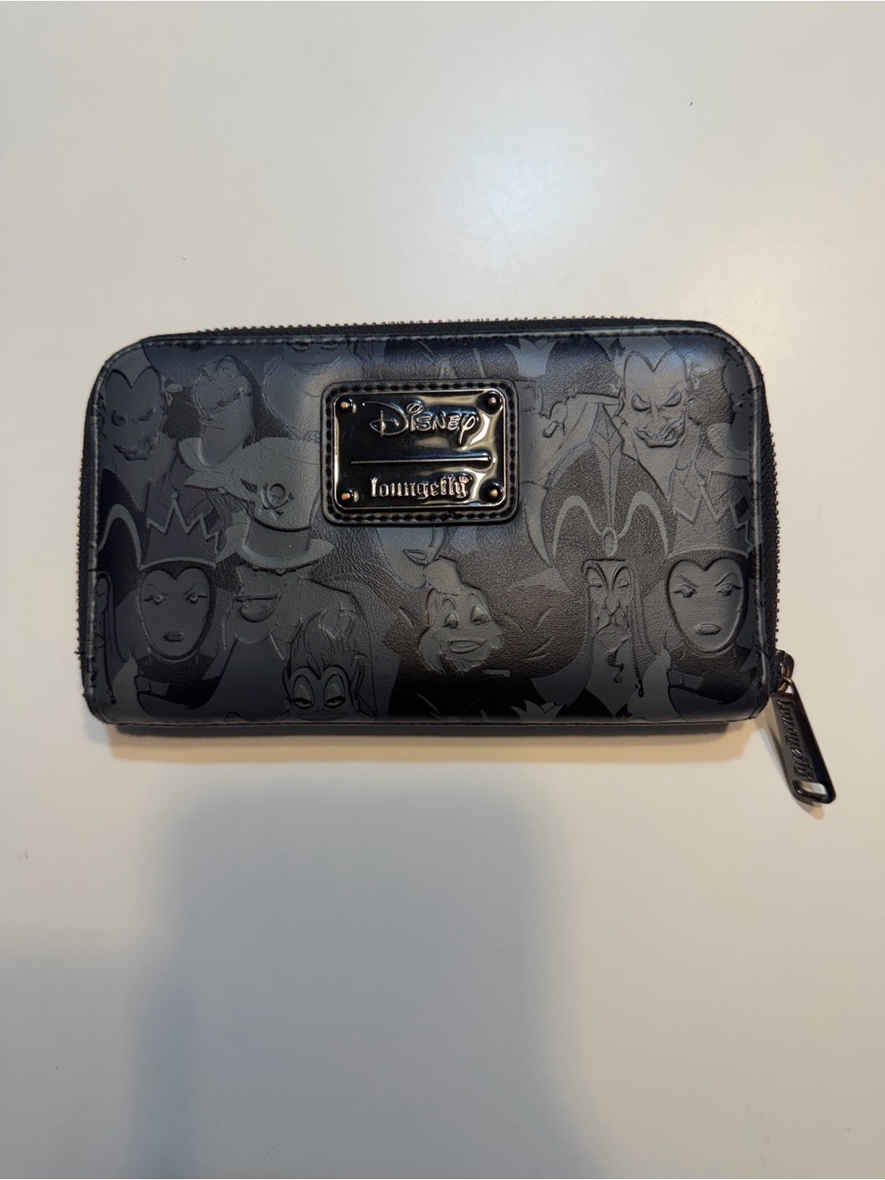 Loungefly Disney Villains allover-print zip-around wallet dark gray faux leather